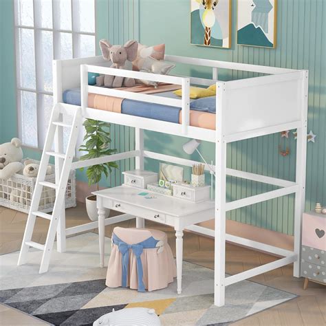 Twin Loft Bed Frame , Harper & Bright Designs Kids Loft Bed with Angled ...