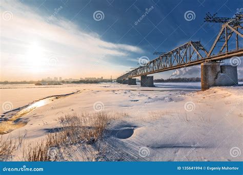 Railway Bridge Over the Ob River. Novosibirsk, Russia Editorial Stock ...