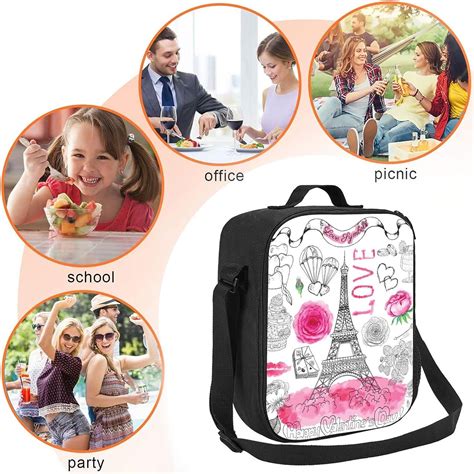 Buy Eiffel Tower Durable Waterproof Insulated Lunch Bag, Roses Reusable ...