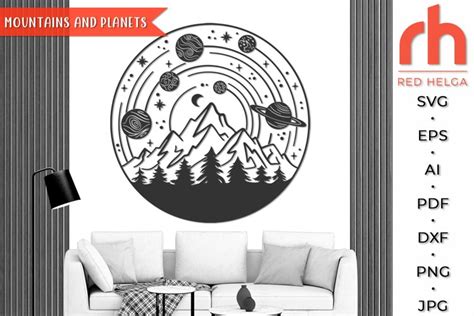 Mountains and Planets SVG, Space Design, Fantasy Landscape