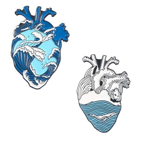Buy KOOBOOK 2Pcs Blue Romantic Ocean Wave Whale Brooch Human Heart ...