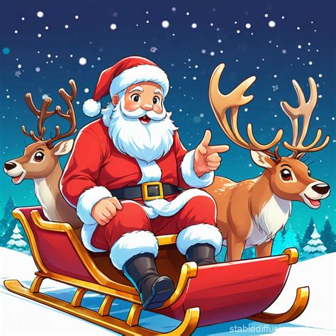 Santa Claus Sled Reindeer Cartoon Vector | Stable Diffusion Online