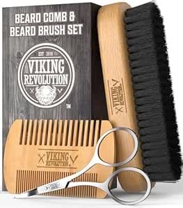 Viking Revolution - Beard Comb & Beard Brush For Men - Natural Boar ...