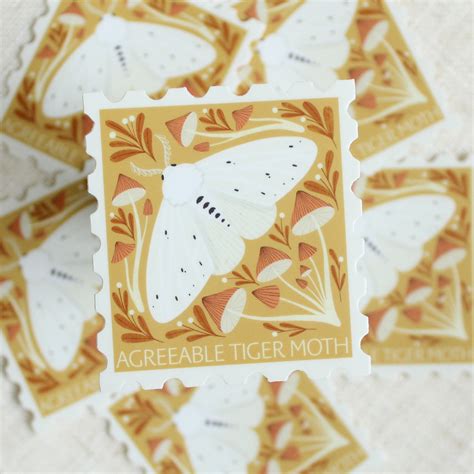 Agreeable Tiger Moth Stamp Shaped Vinyl Sticker for Kids Journals and ...
