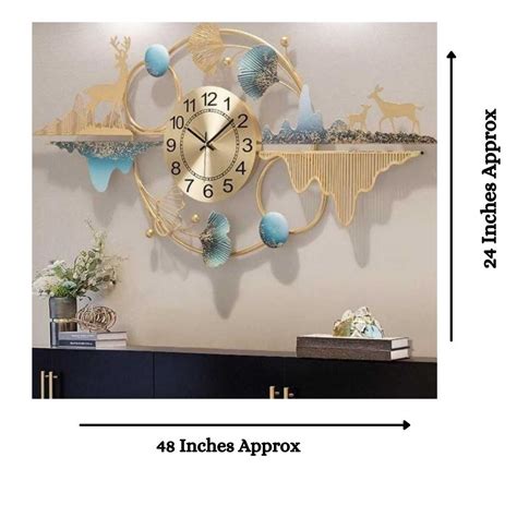 Time and Nature Wall Art with Clock (48 x 24 Inches) - Punam Metalcrafts