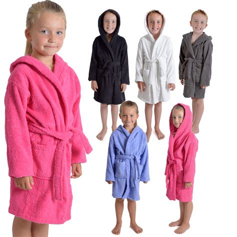Kids Childrens 100% Cotton Bathrobe Terry Towelling Hooded Bath Robe ...