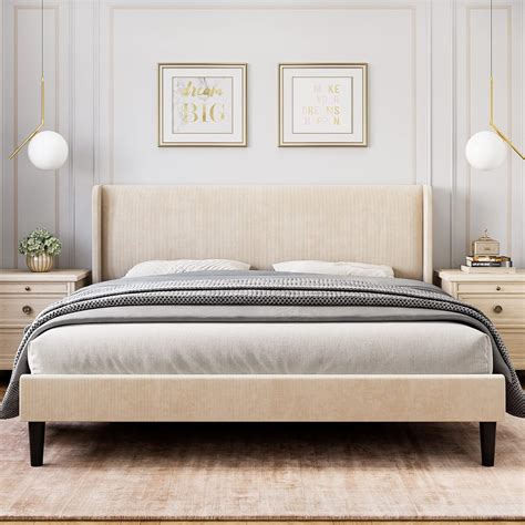 Amazon.com: IDEALHOUSE King Upholstered Bed Frame with Wingback ...