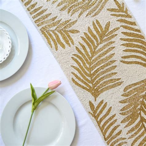 BEADS White and Gold Runner Online - Premium Table Runner | Nestasia