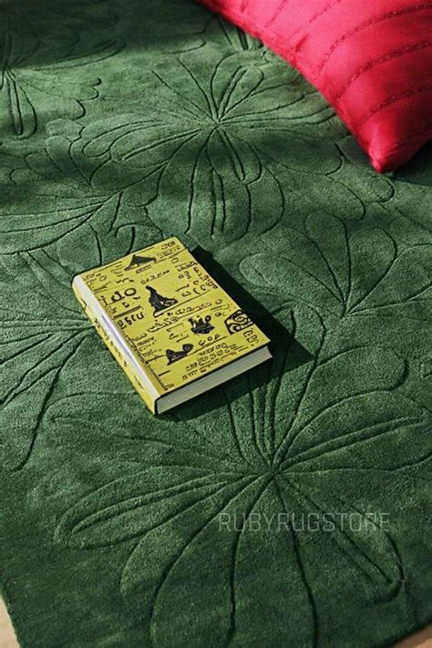 Buy Carved Floral Green Hand-tufted Area Rug, Soft Wool Rug for Bedroom ...