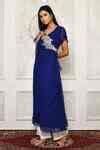 Buy Blue Georgette Embroidery Floral V Neck Ruffle Draped Kurta For ...