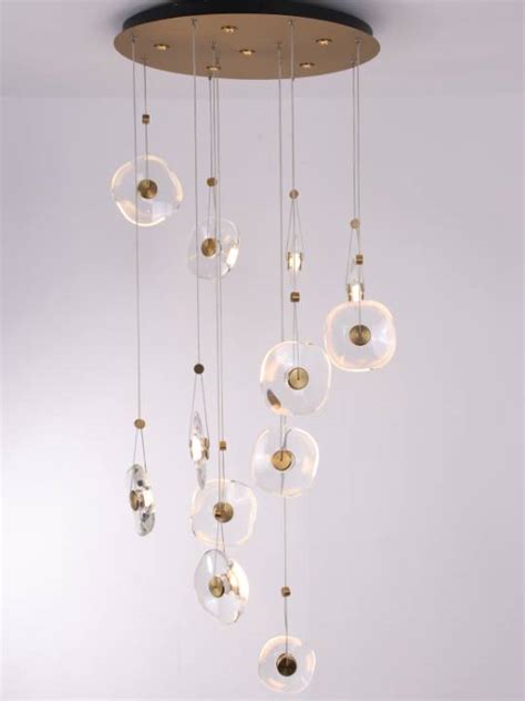 Luna Arc – Circular Gold Chandelier with Frosted Acrylic | Hybec Deco