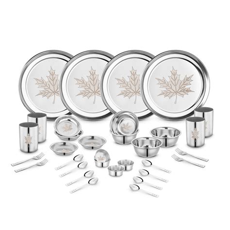 Stainless Steel 32 Piece Maple Dinner Set – Classic Essential India