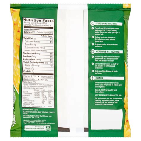 frozen corn nutrition