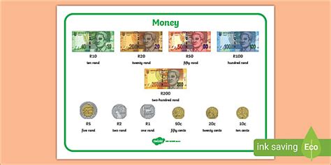 Foundation Phase SA Money - Coins and Notes Word Mat (CAPS)