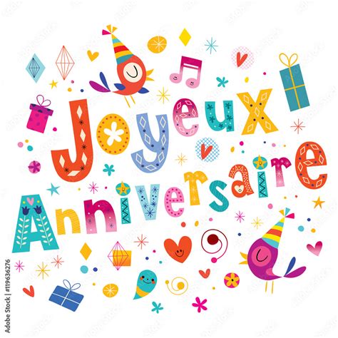 Joyeux Anniversaire Happy Birthday in French greeting card Stock Vector ...