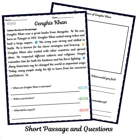 Genghis Khan | Short Reading Comprehension Creative Worksheet ...