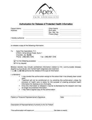 Fillable Online Authorization for Release of Protected Health ...