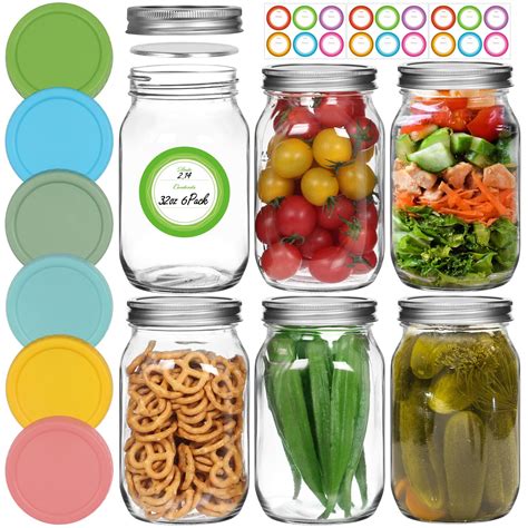 Amazon.com: AuroTrends 32 oz Mason Jars Wide Mouth with Lids 6Pack ...