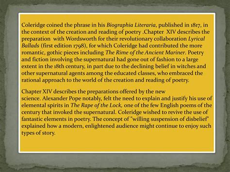 Willing suspension of disbelief by samuel taylor coleridge | PPTX