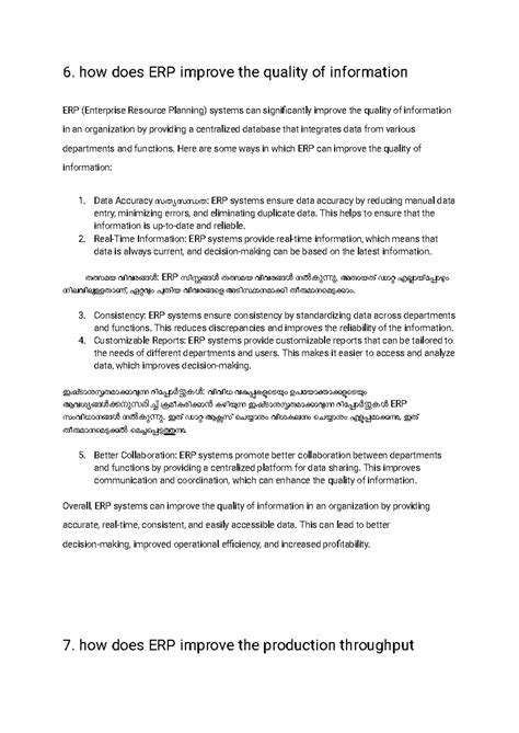 ERP 3 - Essay(refer question bank) - 6. how does ERP improve the ...