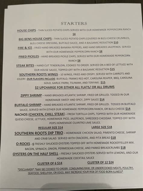 Menu at Southern Roots Bar & Grille, Monroe