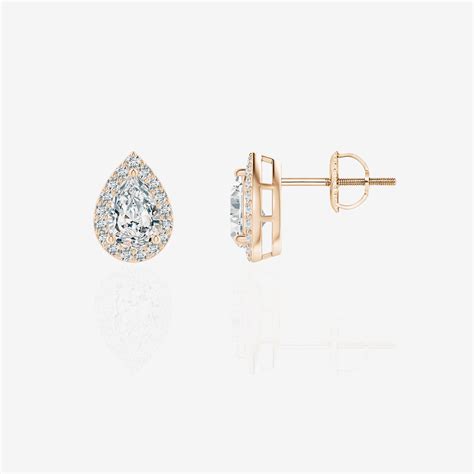 Pear Cut Moissanite Diamond Halo Stud 14k Gold Earrings – Caratbazaar