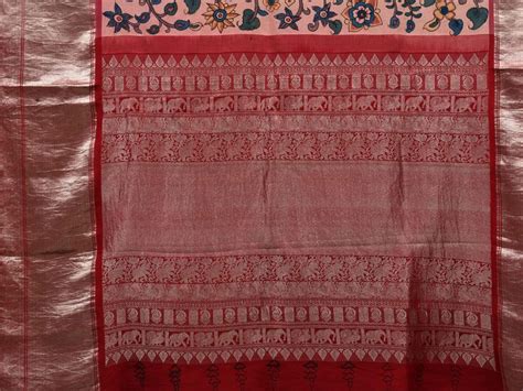 Light Pink Kalamkari Hand Painted Kanchipuram Silk Handloom Saree with ...
