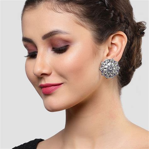 Buy Karatcart Silver Plated Purple Meenakari and White Kundan Stud ...