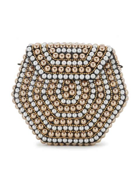 Anekaant Mosaic Rose Gold & White Embellished Metal Clutch