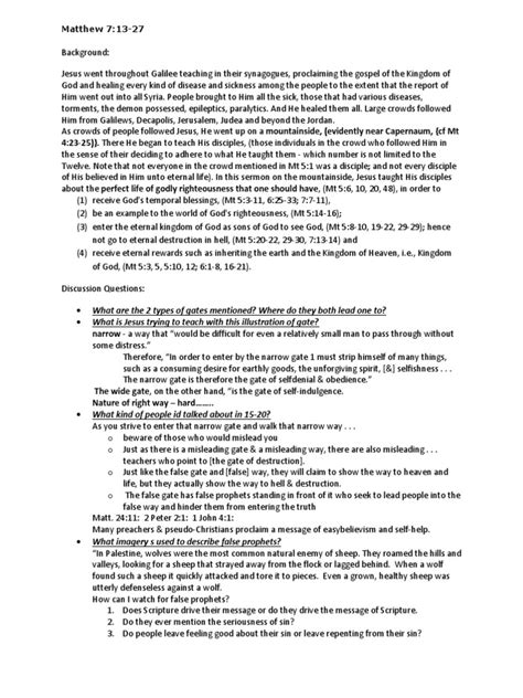 Bible Study On Matthew 7 13-27 | Download Free PDF | Gospel Of Matthew | Disciple (Christianity)