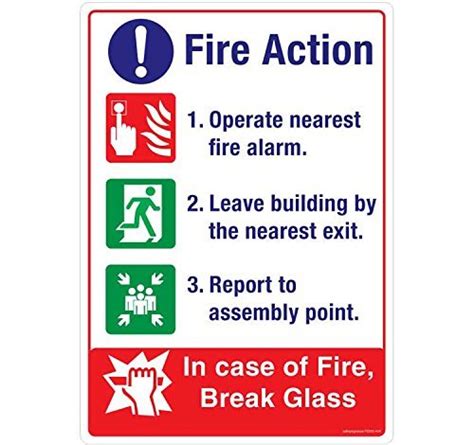 Fire Action: In case of Fire, Break Glass, (FE553-A4V-05), Material: 3M ...