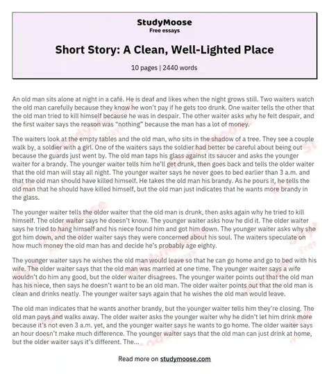 Short Story: A Clean, Well-Lighted Place Free Essay Example