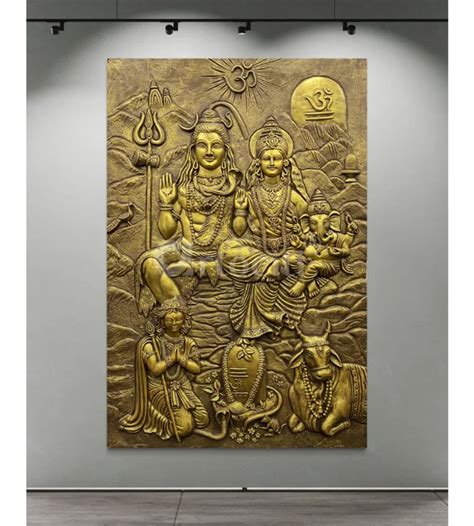 Buy Lord Shiv Parivar 3D Relief Mural Wall Art Bronze & Golden Elegance ...