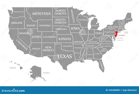 New Jersey Red Highlighted in Map of the United States of America Stock Illustration ...