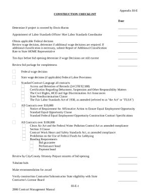 Appendix III-E CONSTRUCTION CHECKLIST Date Determine ... Doc Template ...