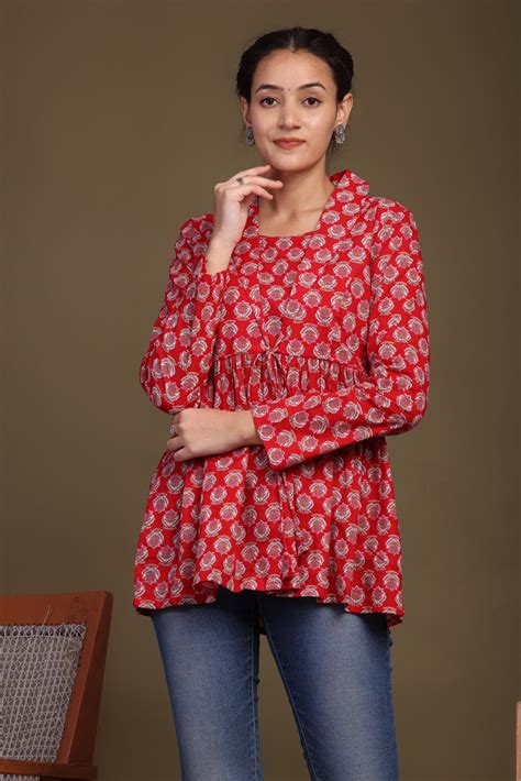Scarlet Blossom Blooming Cotton Top – jaipurvastrakala