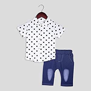 Bunny Hop White Polka Dots Shirt and Blue Denim Pants for Boys 6M ...