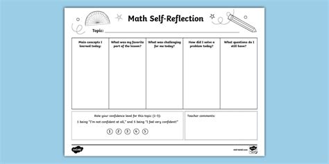 Math Self-Reflection Worksheet for 3rd-5th Grade