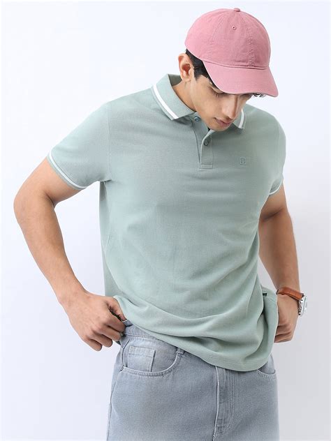 Men's Granite Green Solid Regular Fit Half Sleeve Cotton Polo T-Shirt ...