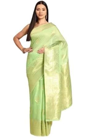 SILK LAND Women's Cotton Kota Silk Golden Zari Saree With Unstitched ...
