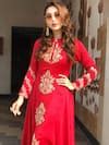 Buy Red Linen Satin Embroidered Kurta For Women by Pink City By Sarika ...