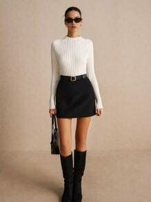 Poéselle Mock Neck Raglan Long Sleeve White Sweater Base Fall Sweaters ...