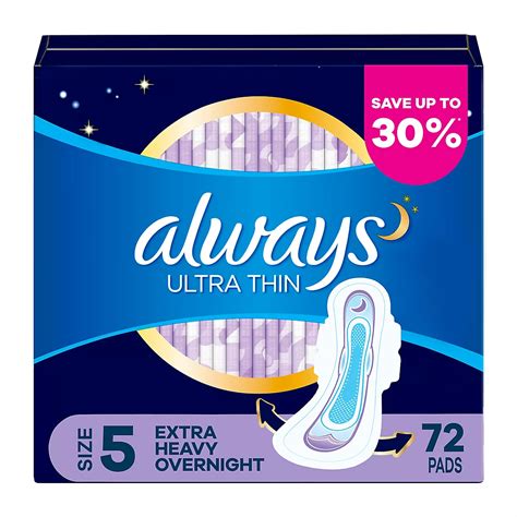 Always Ultra Thin Overnight Pads with Flexi-Wings, Size 5, Extra Heavy ...