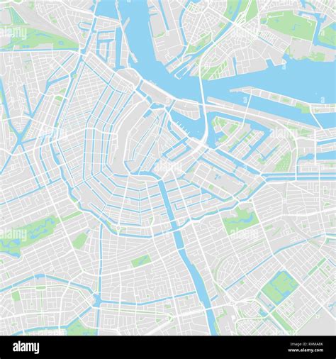 Downtown vector map of Amsterdam, Netherlands. This printable map of Amsterdam contains lines ...