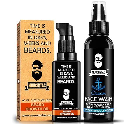 Muuchstac Men's Herbal Beard Growth Oil, 60ml & Refreshing Ocean Face ...
