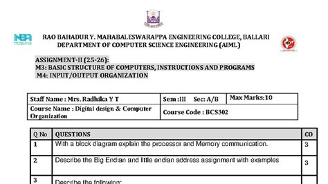DDCO Assignment 2: Basic Computer Structure & Instructions (BCS302 ...