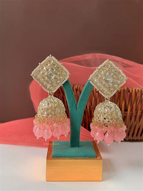 Mahima Jhumkas - pink – Jewelsmars