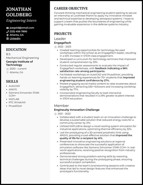 Engineering Internship Resume Examples 的图像结果
