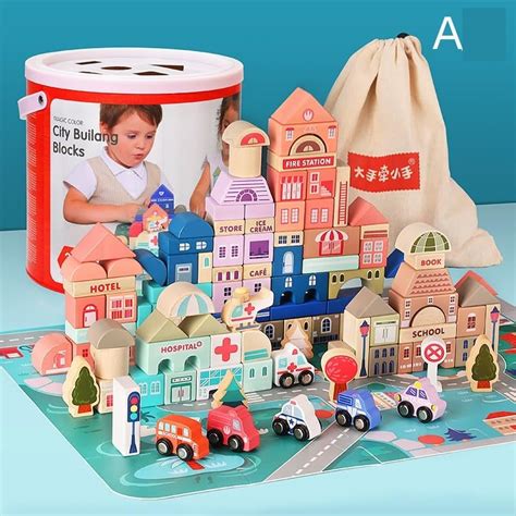 Buy BLiSS HUES 115 Pcs Wooden Building Blocks Toy Set for Kids- City ...