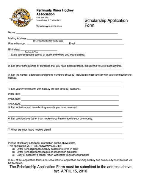 Canada PMHA Scholarship Application - Blank Fillable Template | Fill ...